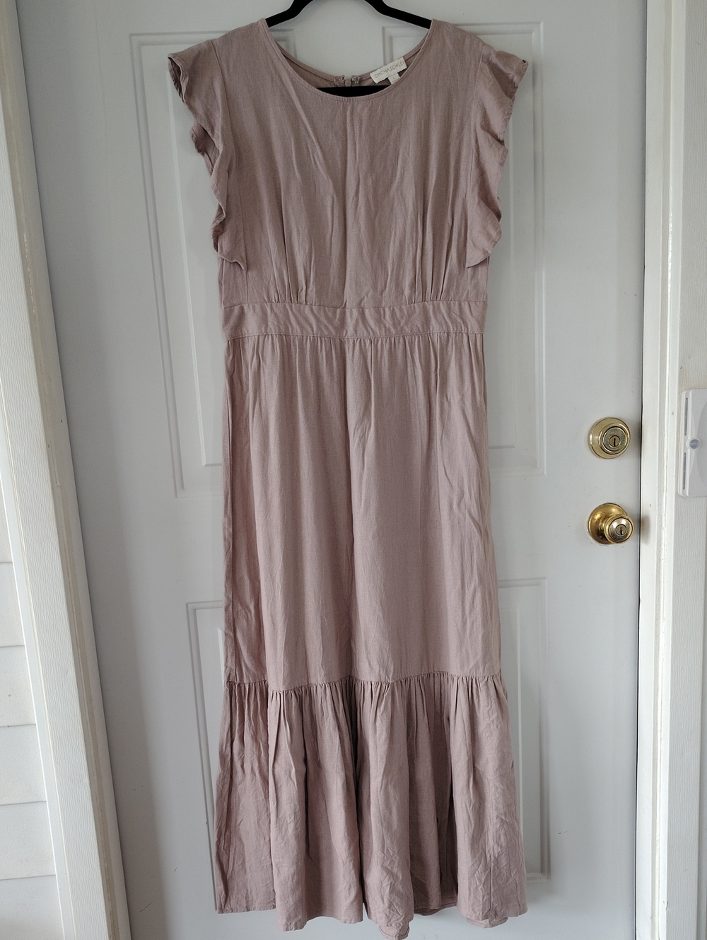 Cynthia Rowley Linen Mauve Brown Ruffle-Sleeve Maxi Dress